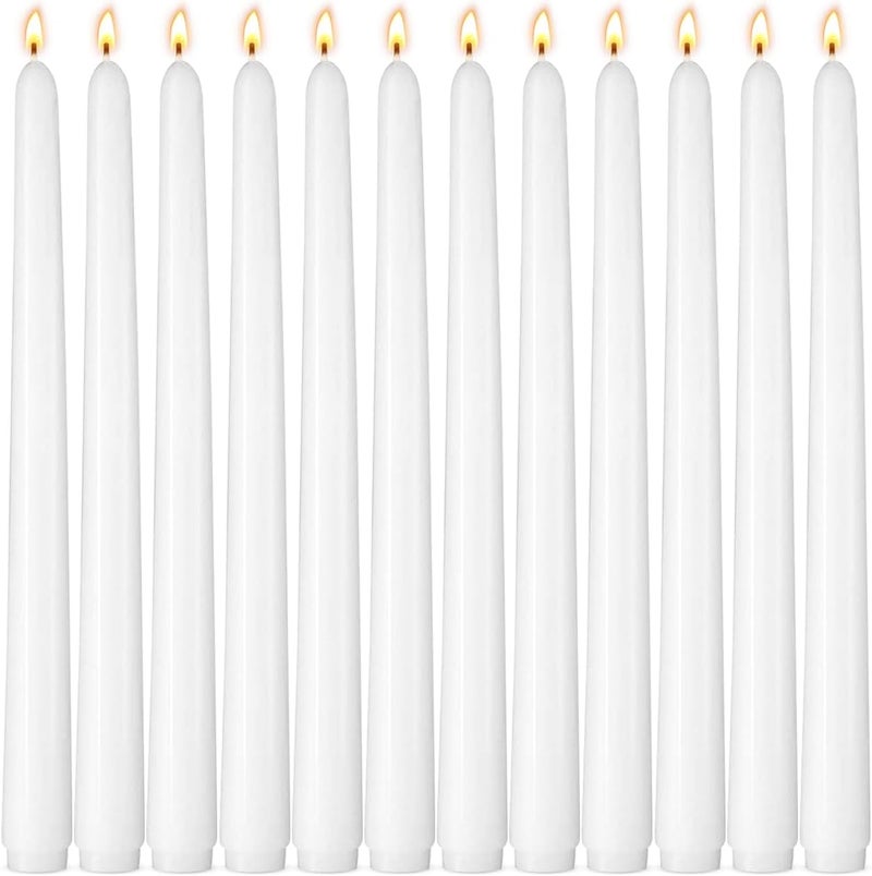 Sihuida 10-Inch White Taper Candles, 12 Pack Unscented and Dripless Candlesticks, Long-Lasting Burn Time of 7-8 Hours, Perfect for Home Décor, Weddings, and Events - Image 1